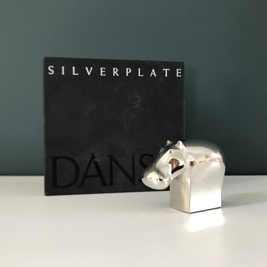 Boxed Dansk Designs Hippo Paperweight Danish Swedish Vintage Silver Retro Gifts