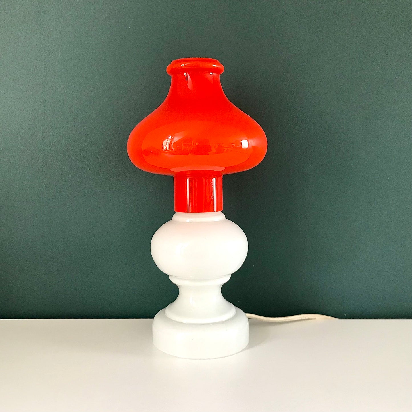 Danish Orange Hooped Glass Table Lamp Atomic Era 1960s 1970s Retro Vintage