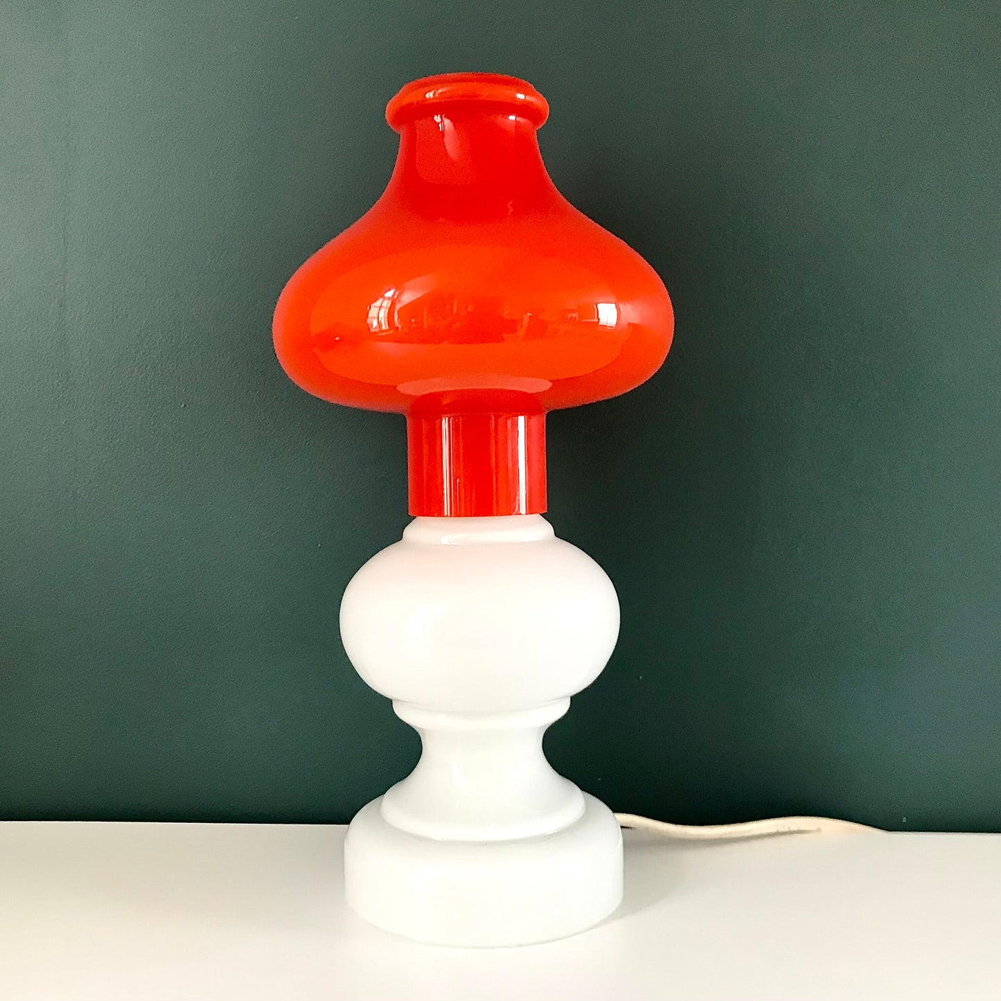 Danish Orange Hooped Glass Table Lamp Atomic Era 1960s 1970s Retro Vintage