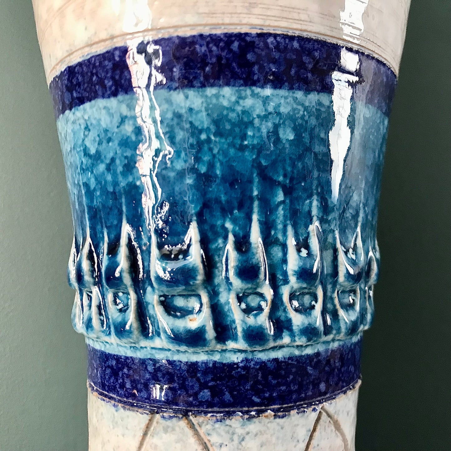 LARGE Bitossi White Rimini Blue Pottery Table Lamp Ceramic Bedside 1960s 1970s Turquoise