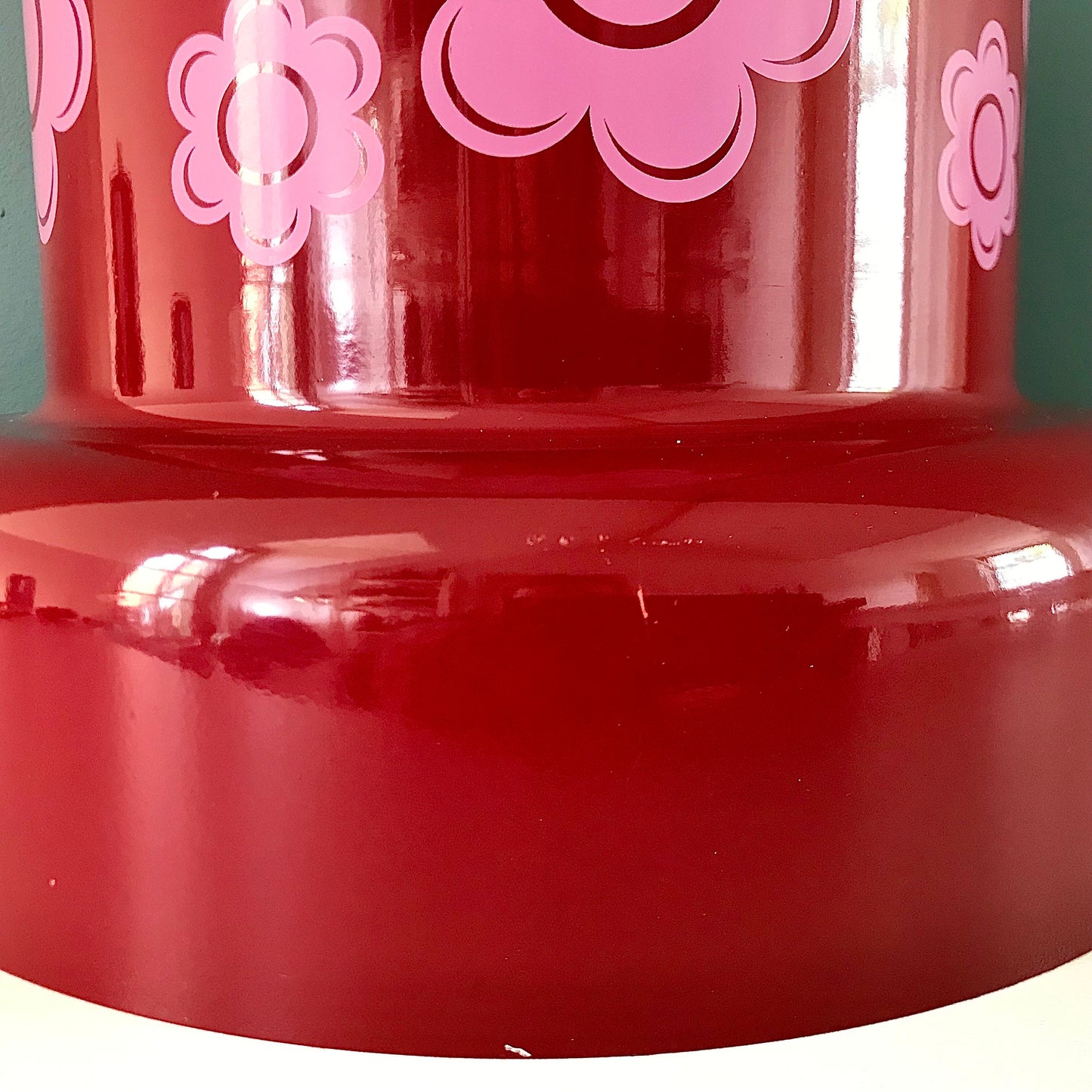 Fog & Morup Arabia Danish Pendant Lamp Kaj Franck Enamel Vintage Retro Red Pink Flower
