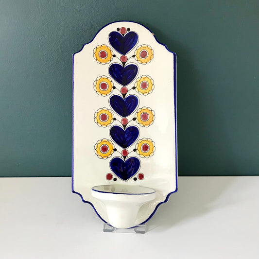 Knabstrup Danish Blue Wall Candle Holder Sconce Traditional Scandi Folk Art 1960s 1970s