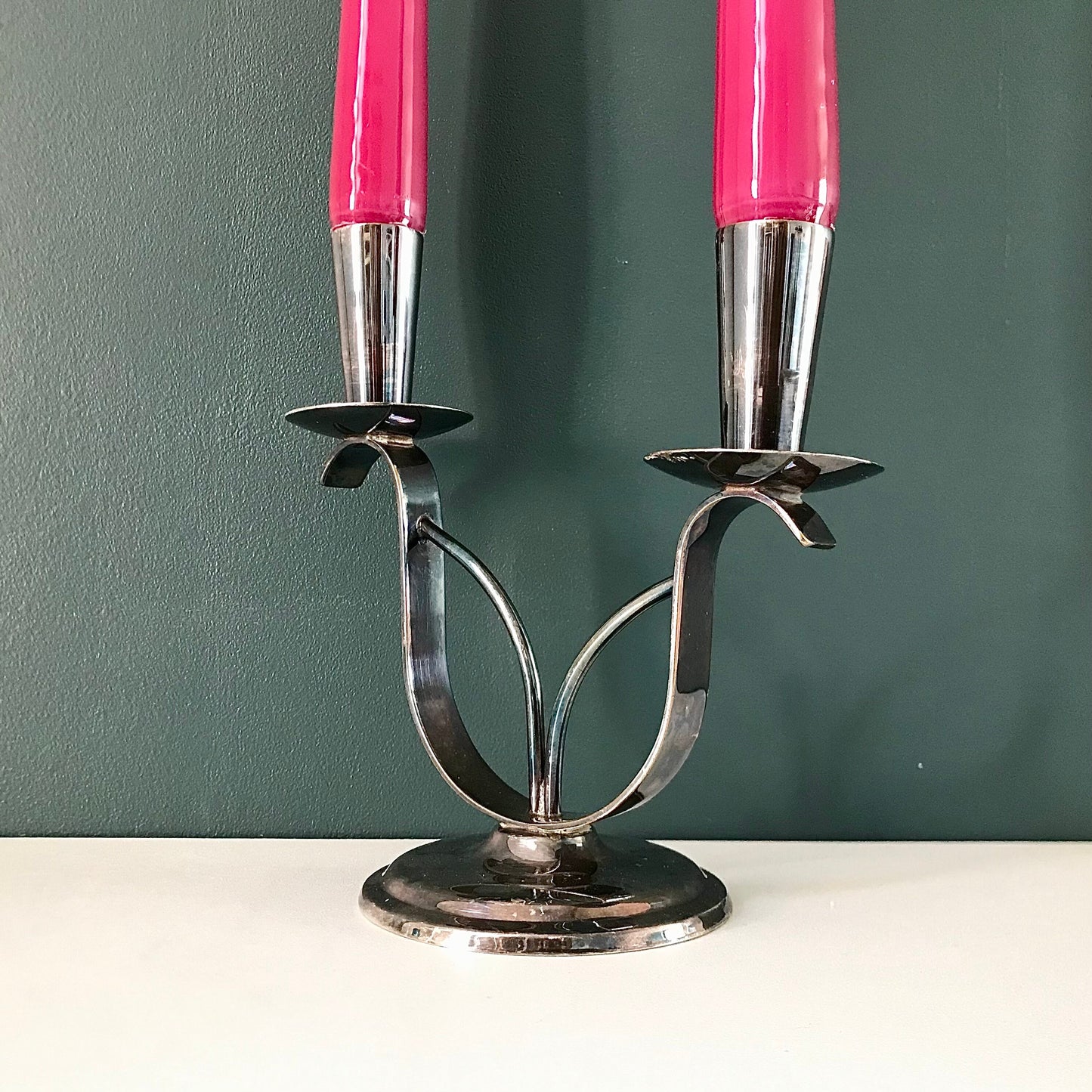 Vintage Danish Berg Silver Candle Holder Candleabra Modernist 1950s 1960s Asymmetric