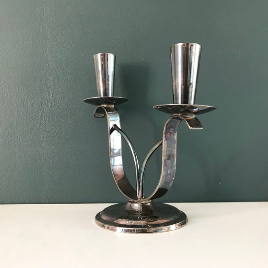 Vintage Danish Berg Silver Candle Holder Candleabra Modernist 1950s 1960s Asymmetric