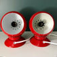 PAIR Danish Frandsen Ball Table Lamps 2X Red Enamel 1970s Vintage Retro Light Atomic Era