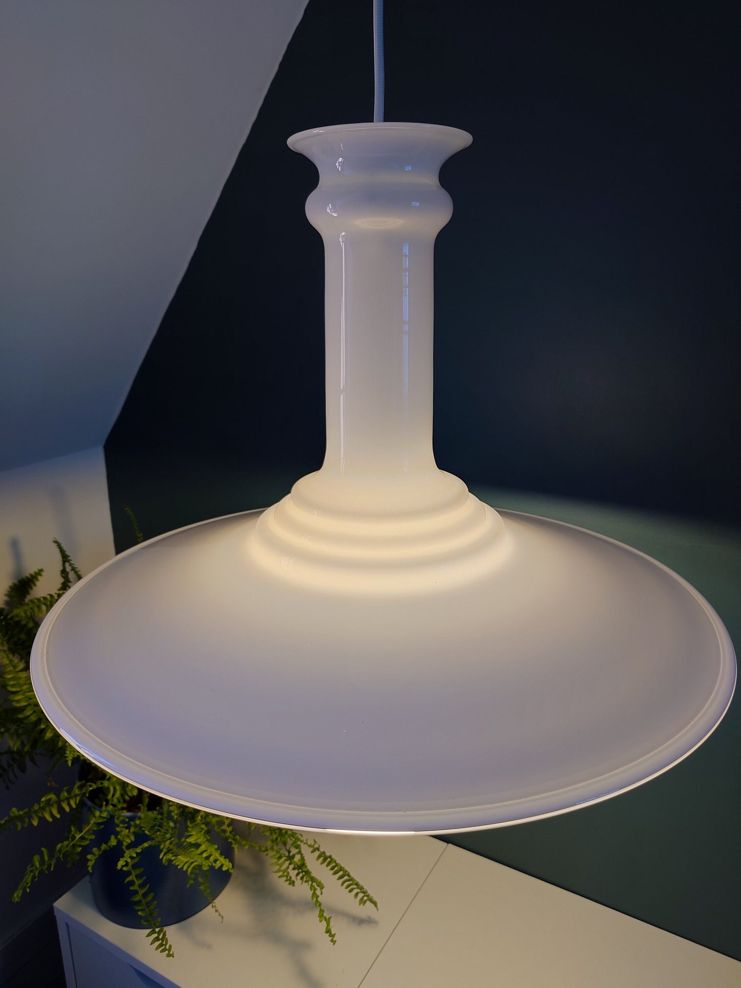 HUGE Holmegaard Danish White Glass Pendant Lamp Ceiling Light Mythos Retro Scandinavian Scandi Design