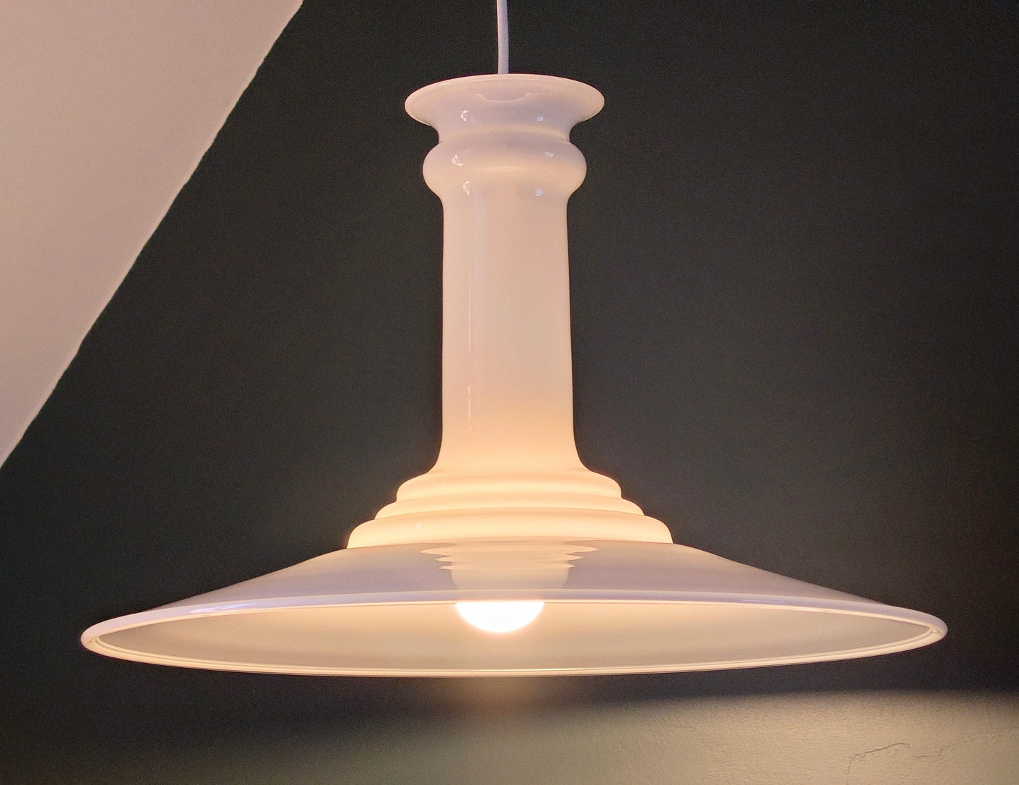 HUGE Holmegaard Danish White Glass Pendant Lamp Ceiling Light Mythos Retro Scandinavian Scandi Design