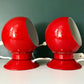 PAIR Danish Frandsen Ball Table Lamps 2X Red Enamel 1970s Vintage Retro Light Atomic Era