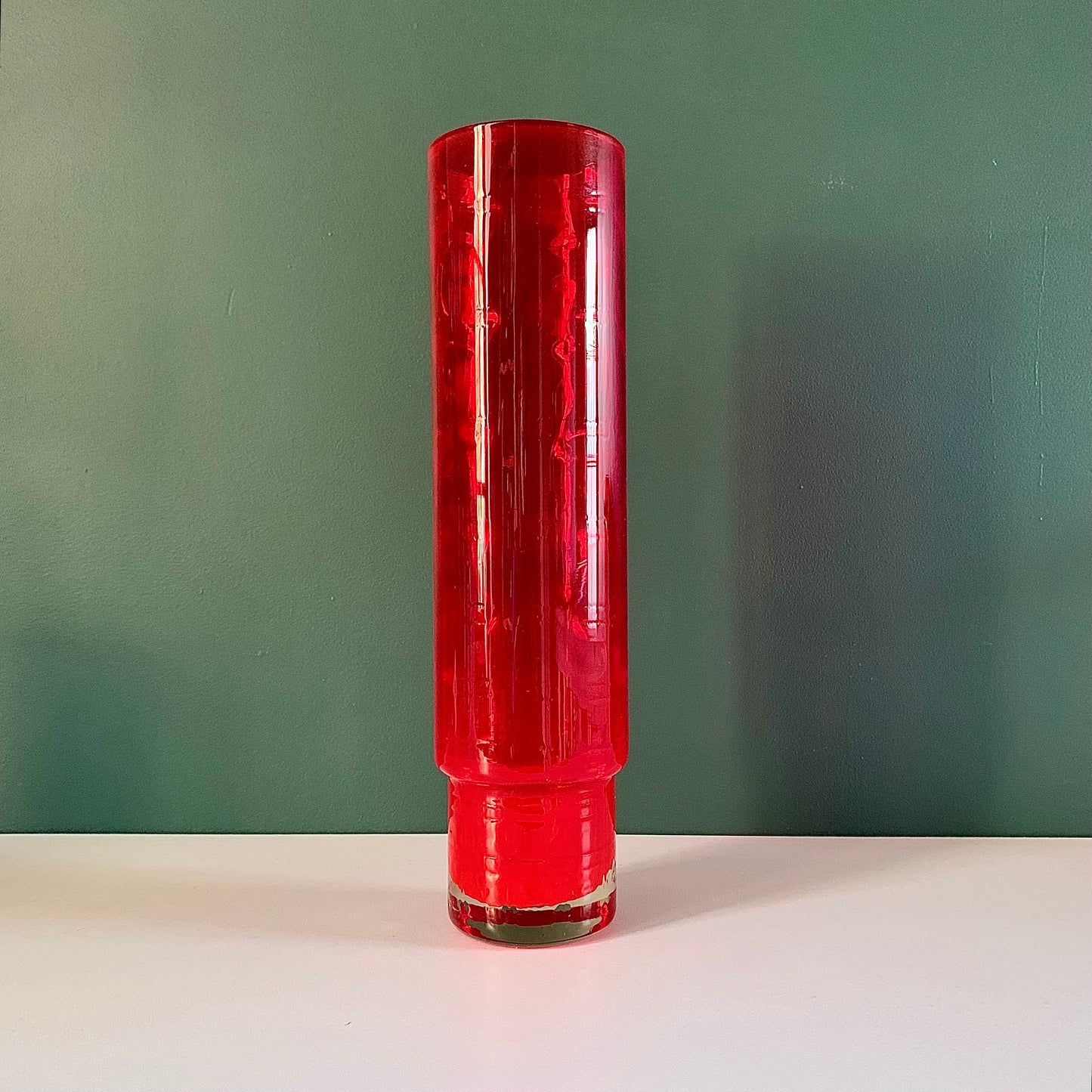 Tall Alsterfors Swedish Red Glass Vase 1960s 1970s Vintage Retro Scandinavian