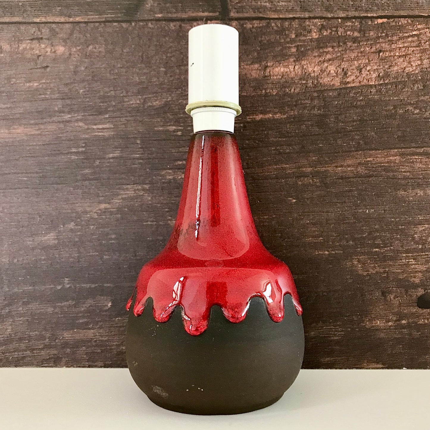 Holbaek Pottery Red Danish Table Lamp Vintage 1960s