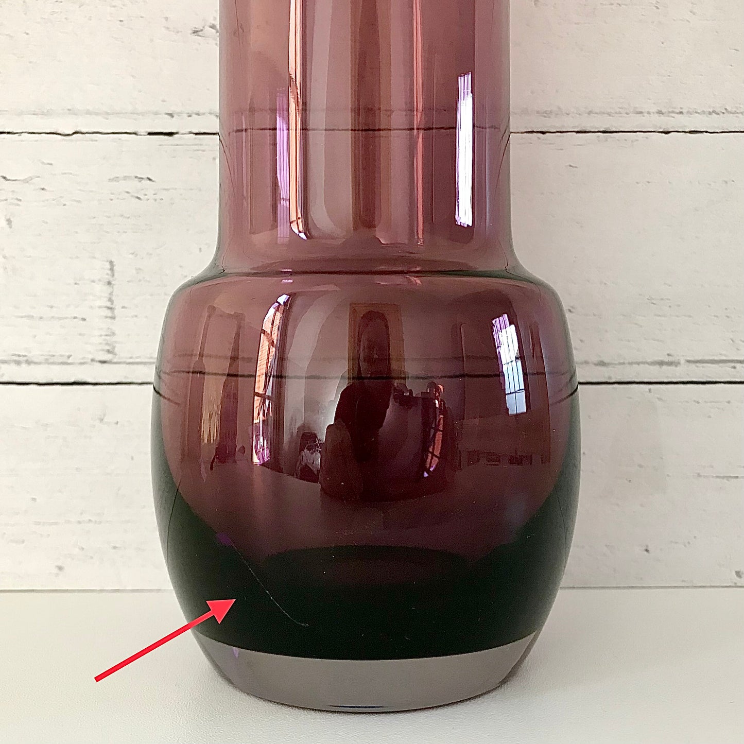 Riihimaki Purple Glass Vase Violet Amethyst 1970s Vintage Scandinavian Finnish 1473