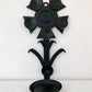 Dantoft Danish Iron Glass Wall Relief Candle Holder Sconce Blue Flower 1960s