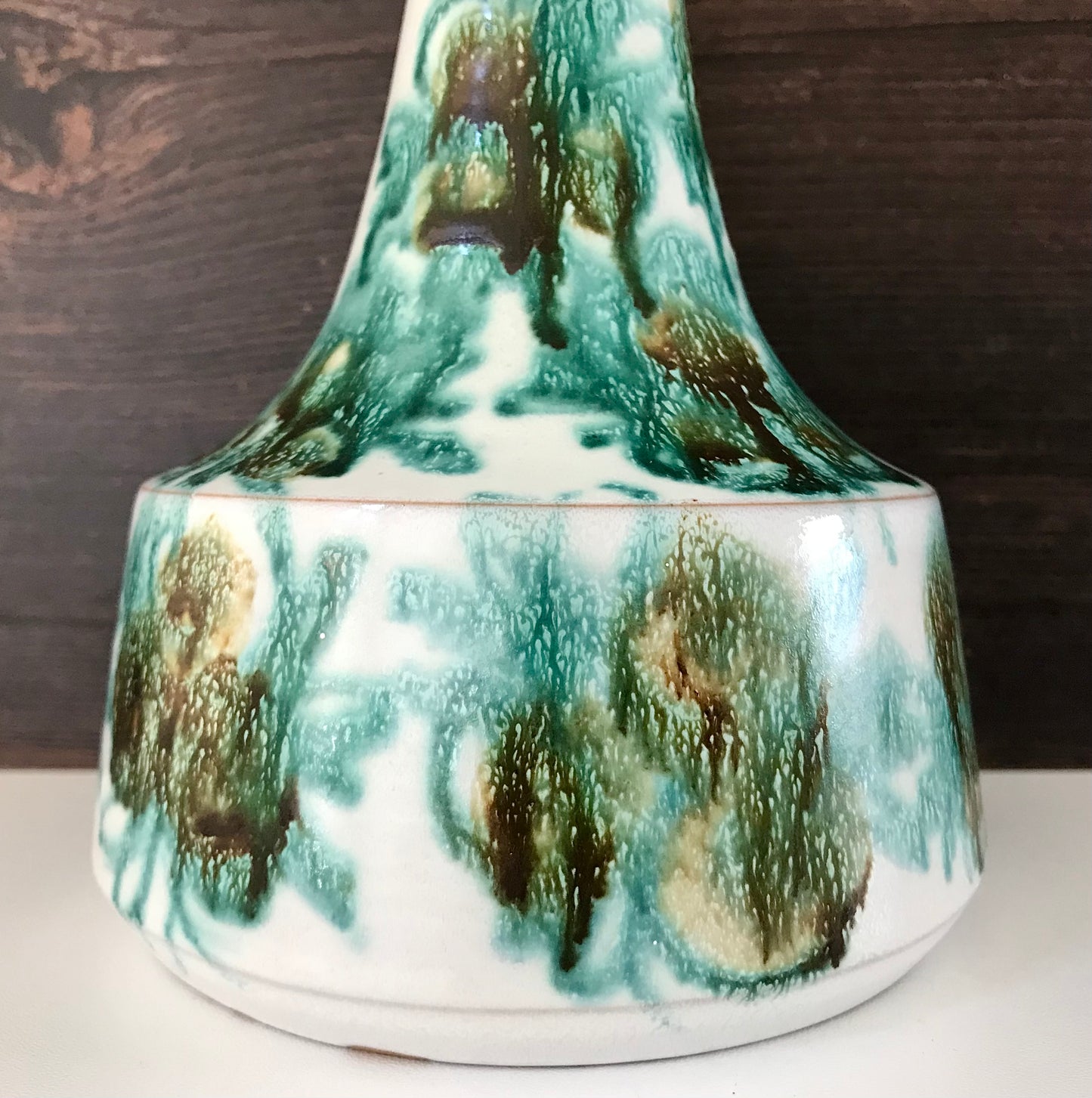 Vintage Emerald Green Ceramic Table Lamp 1960s 1970s Turquoise Jade Pottery