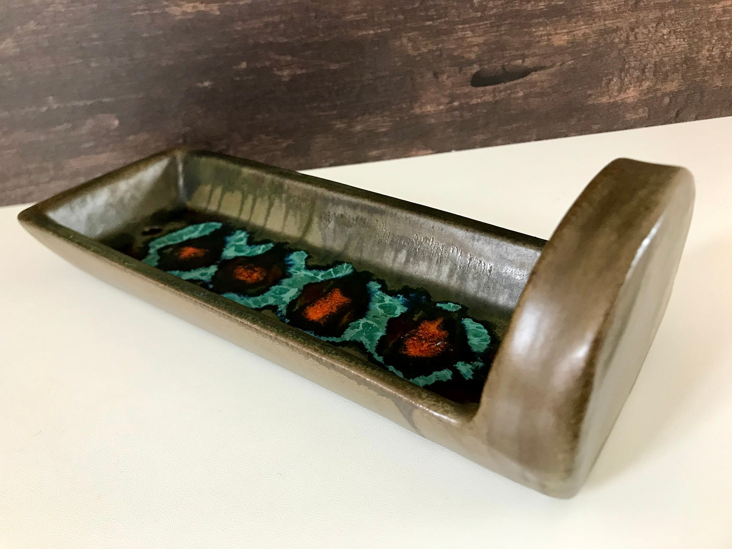 Vintage Danish Turquoise Orange Candle Holder Pottery Sconce Wall Relief 1960s 1970s