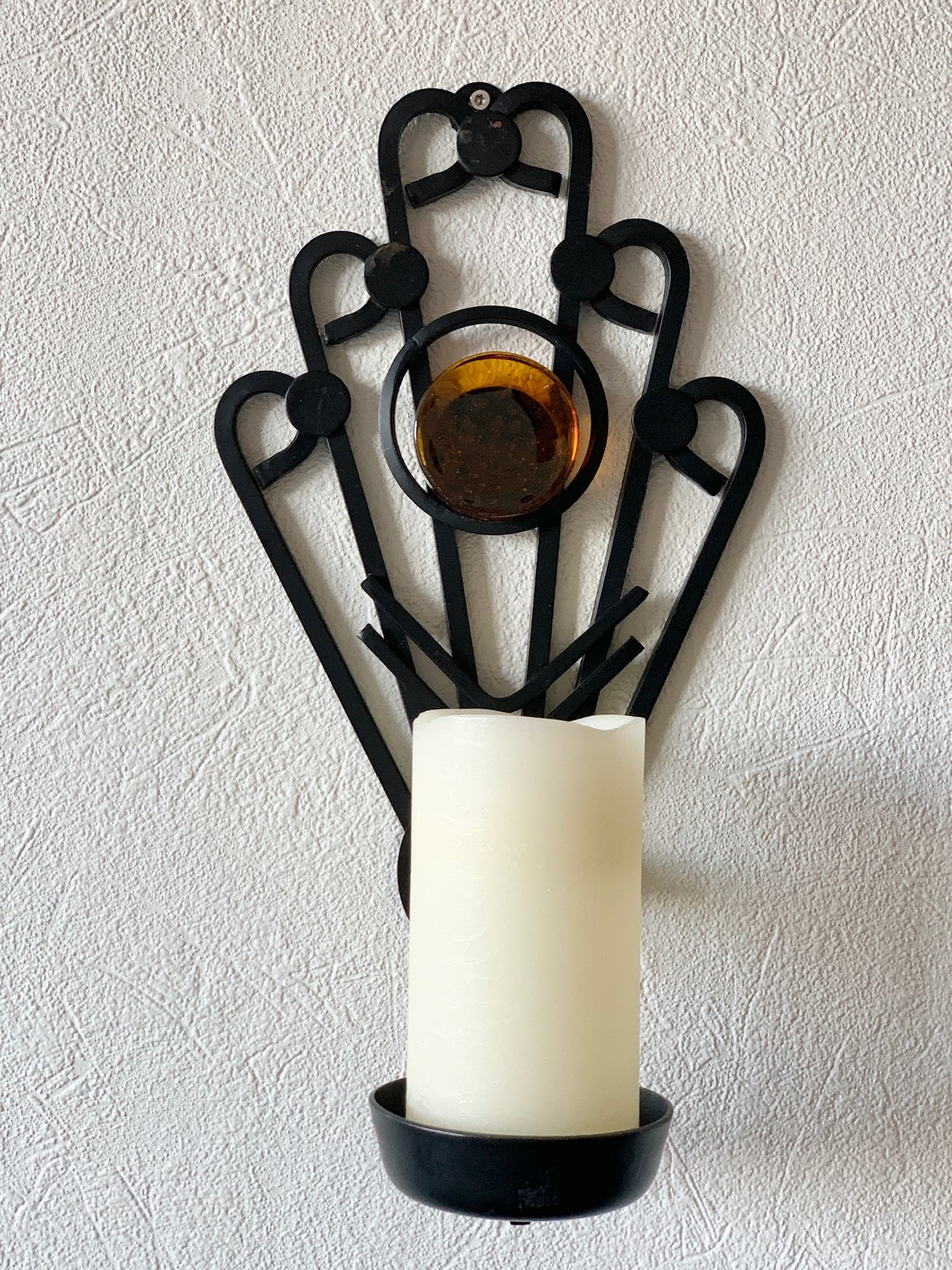 Dantoft Danish Iron Glass Wall Relief Candle Holder Sconce 1960s