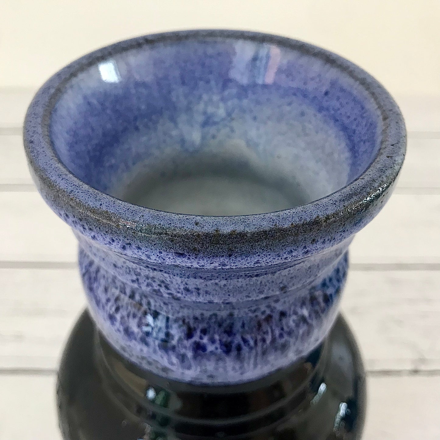 Johgus Pottery Danish Hooped Blue Ceramic Vase 1960s 1970s Fat Lava Vintage Retro Scandinavian