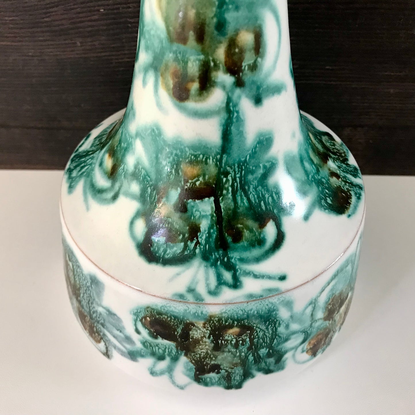 Vintage Emerald Green Ceramic Table Lamp 1960s 1970s Turquoise Jade Pottery