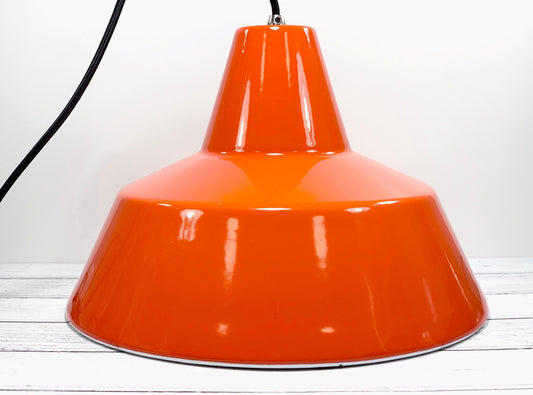 Louis Poulsen Danish Orange Enamel Workshop Pendant Lamp Industrial Design