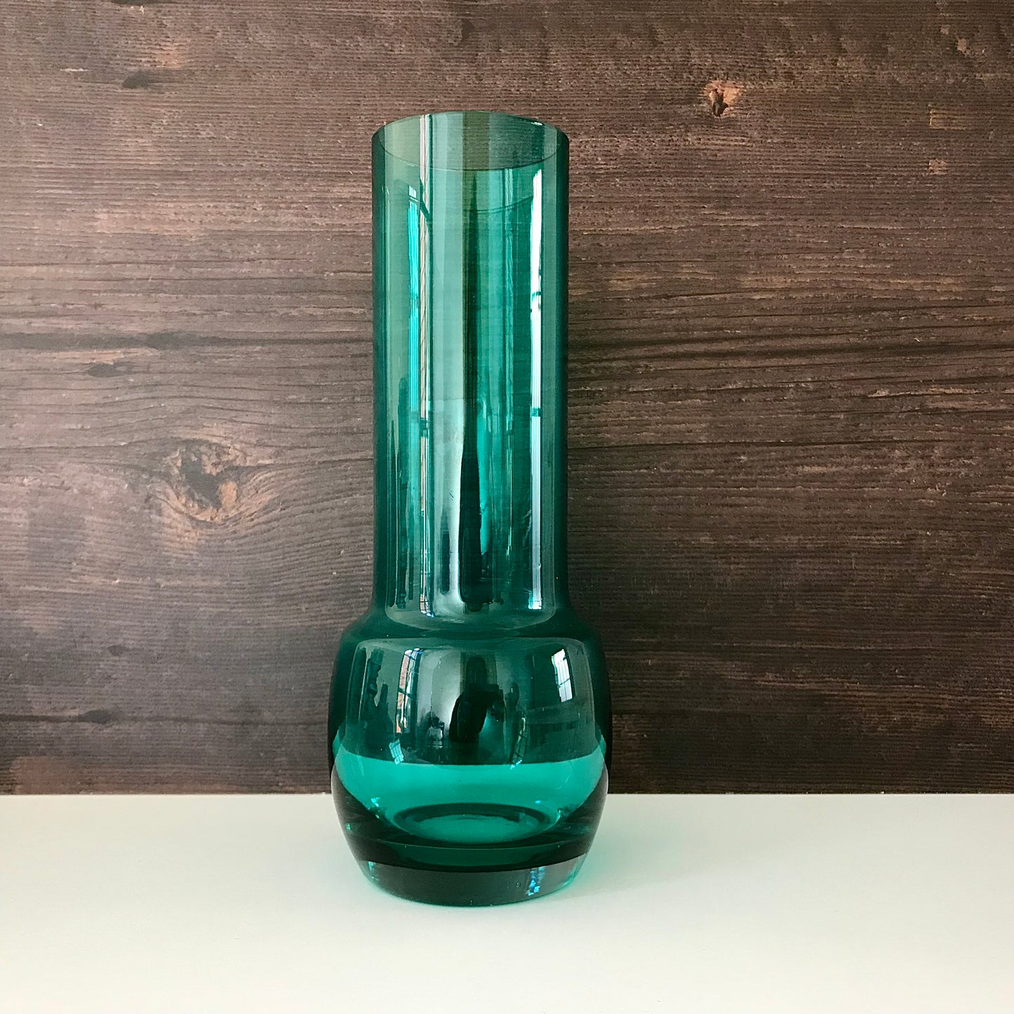 Riihimaki Turquoise Glass Vase 1970s Vintage Scandinavian Finnish 1473