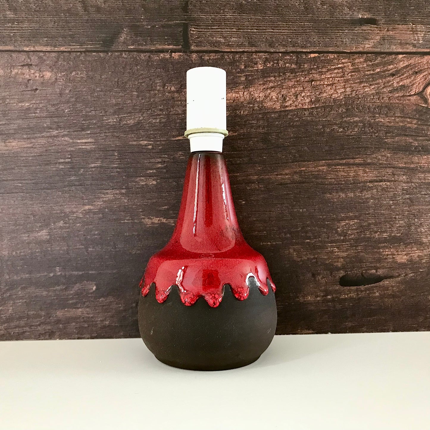 Holbaek Pottery Red Danish Table Lamp Vintage 1960s