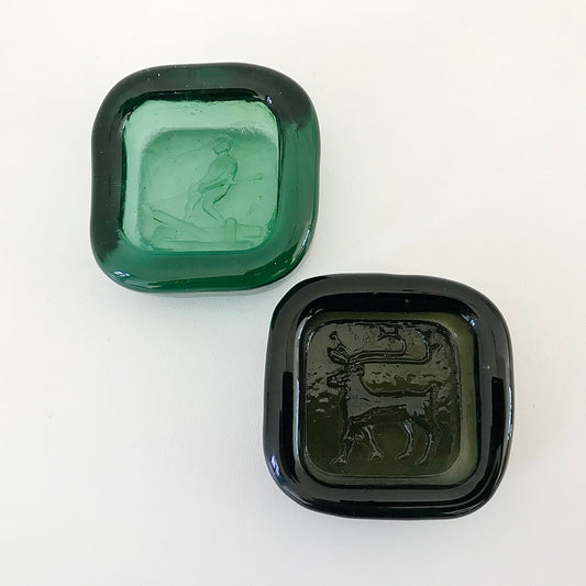 Vintage Norwegian Green Glass Dishes Plusglas 1970s khaki