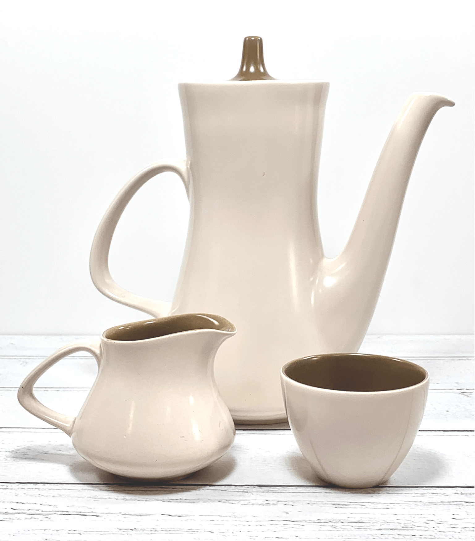Poole Pottery Coffee Pot Creamer Sugar Bowl British English 1960s Twintone - Scandiwegians
