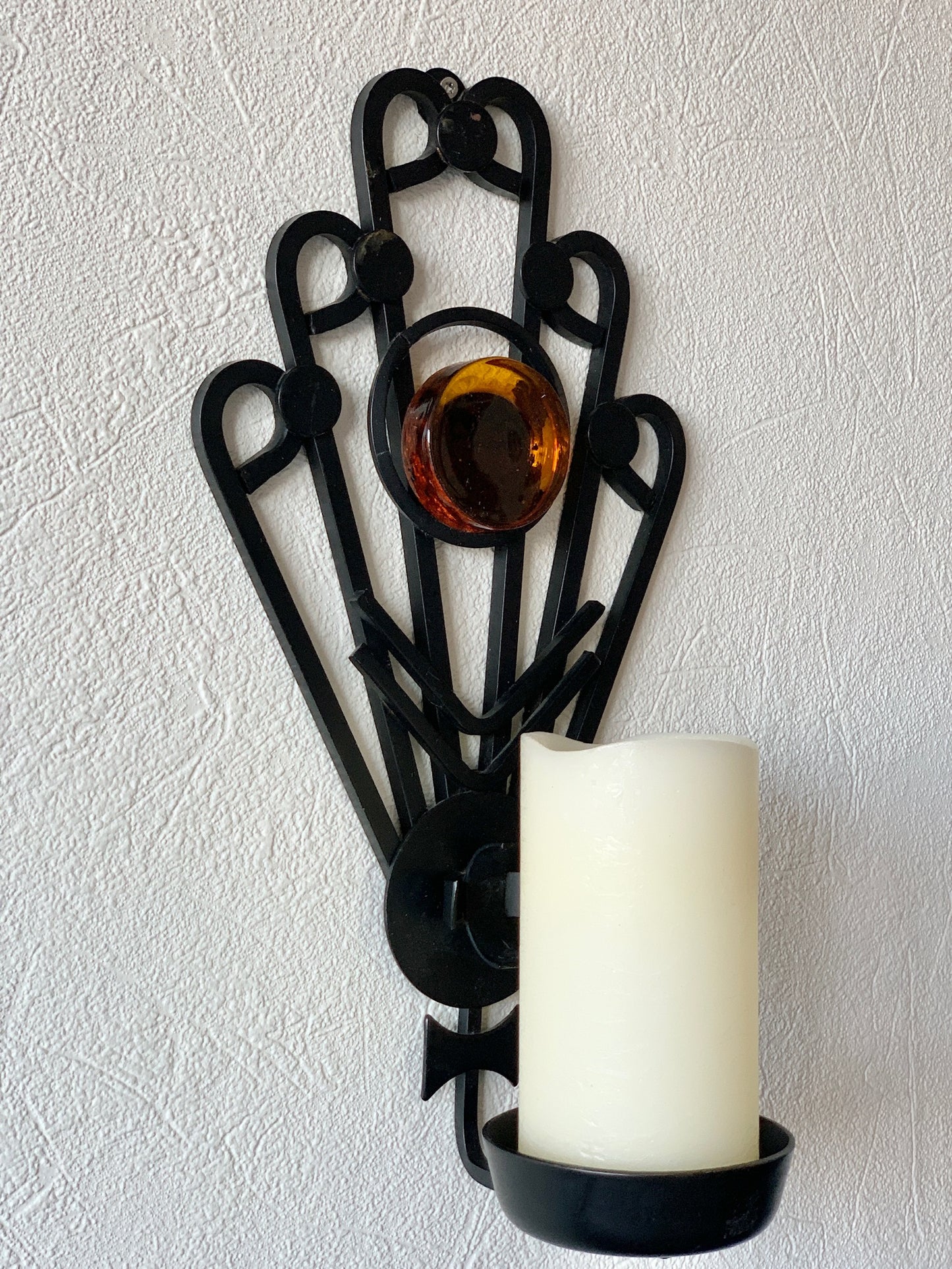 Dantoft Danish Iron Glass Wall Relief Candle Holder Sconce 1960s