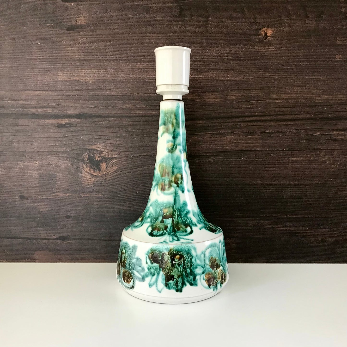 Vintage Emerald Green Ceramic Table Lamp 1960s 1970s Turquoise Jade Pottery