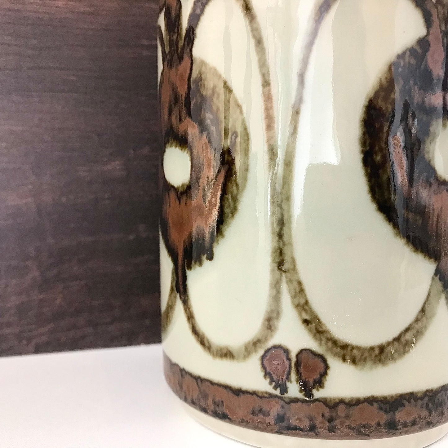 Soholm Pottery Olive Striped Danish Ceramic Table Lamp Khaki 1960s Noomi Scandi 1041