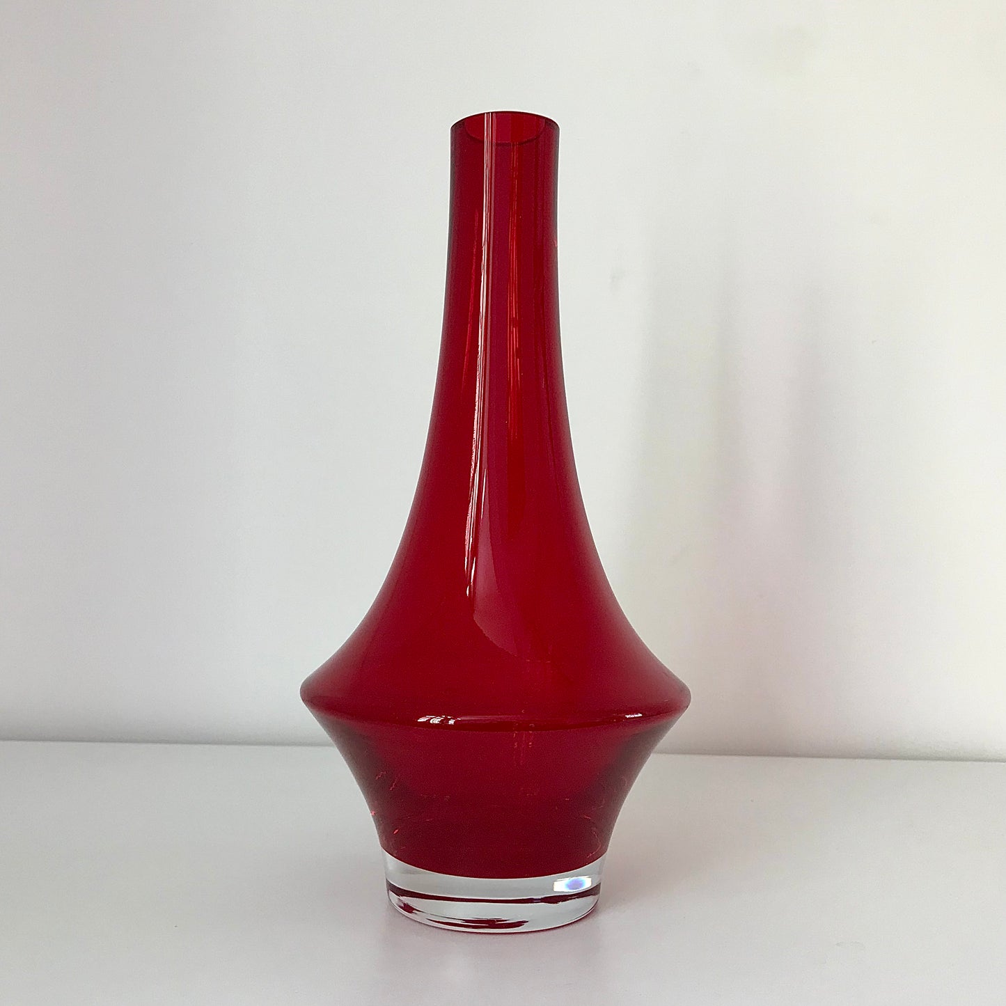 Riihimaki Finnish Red Glass Rocket Vase 1379 1970s Vintage