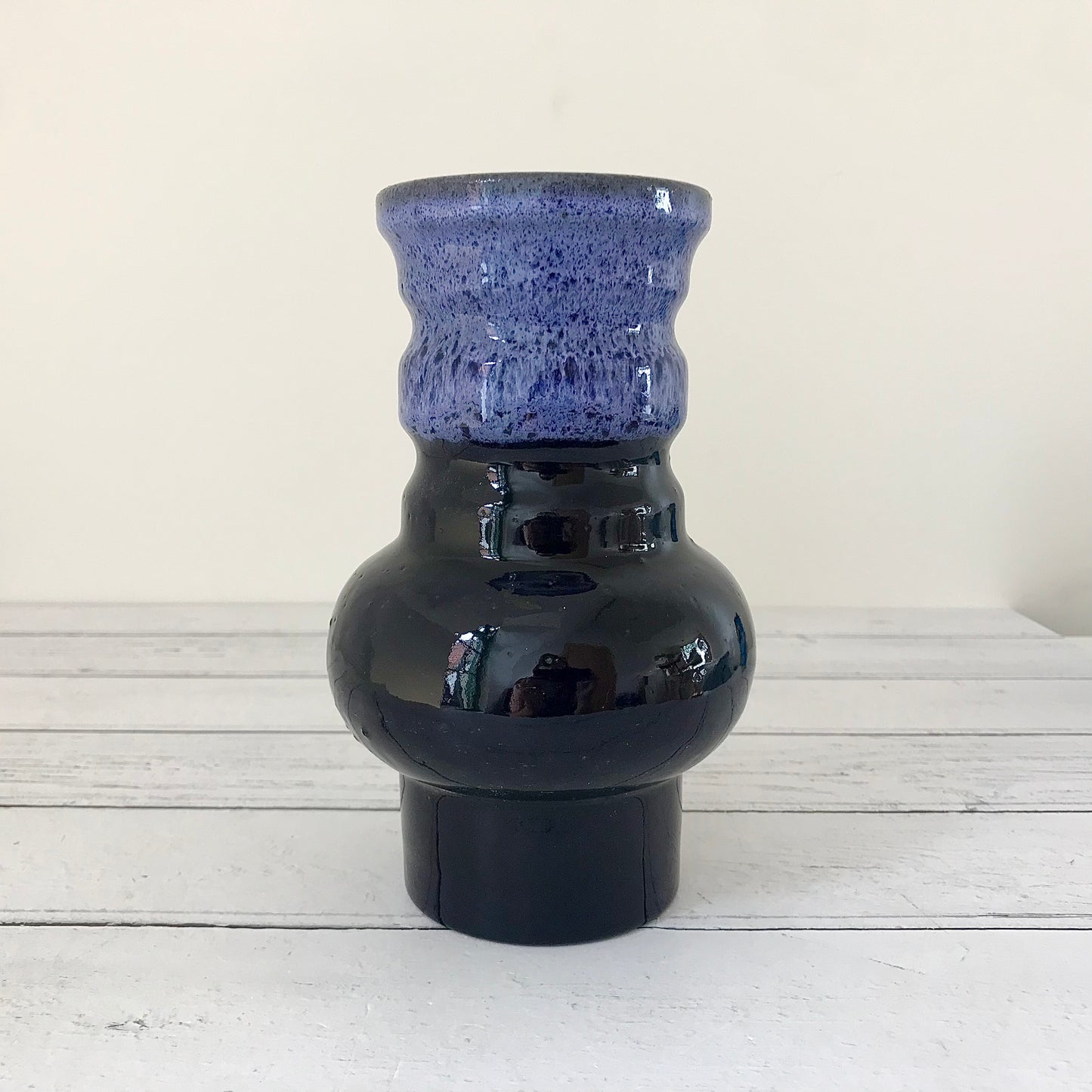 Johgus Pottery Danish Hooped Blue Ceramic Vase 1960s 1970s Fat Lava Vintage Retro Scandinavian